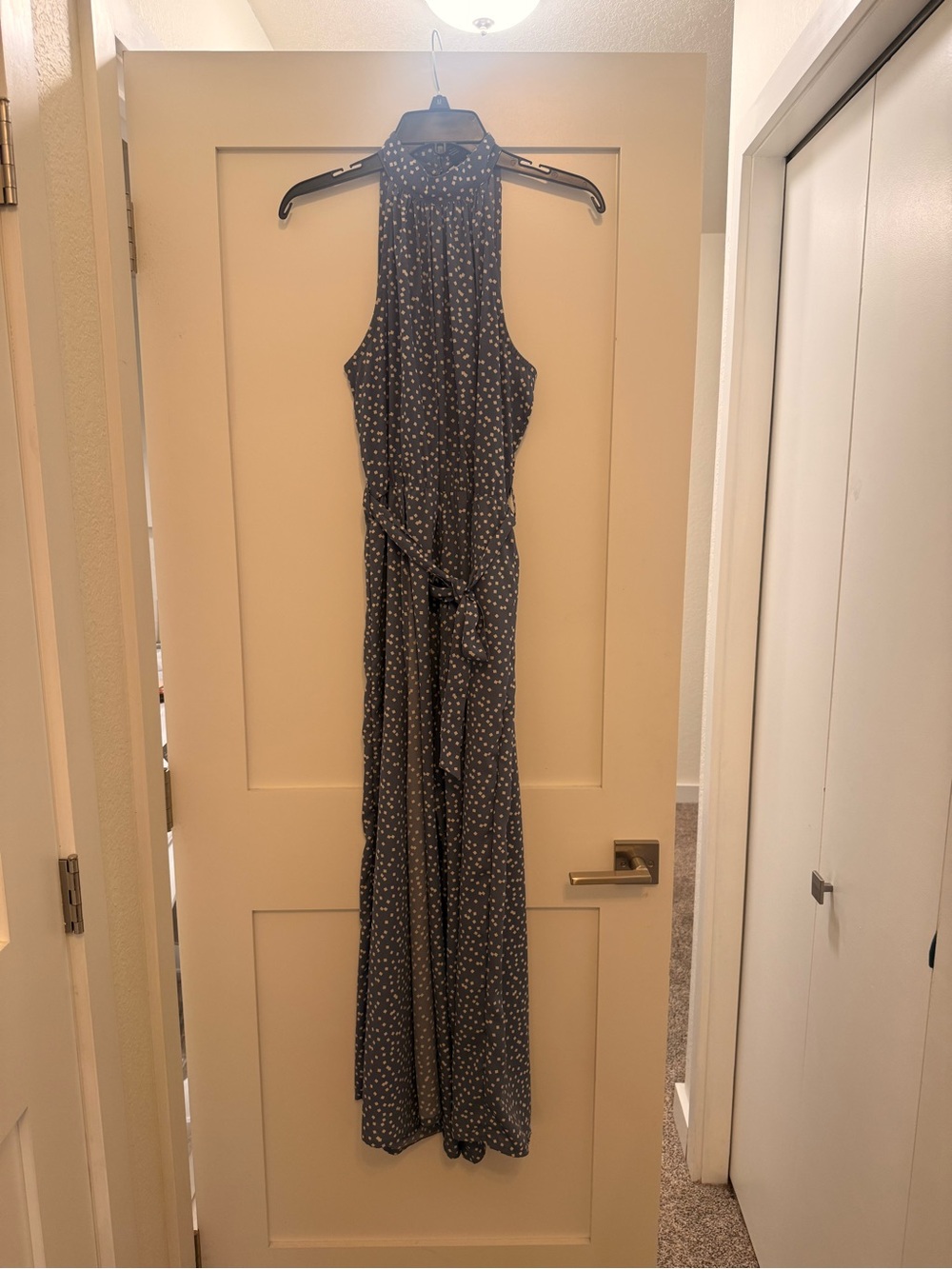 Daytrip blue and white Halter jumper Dress with White Dot Print